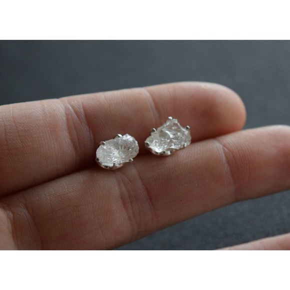 raw stone earrings, natural gemstone studs in sterling silver, crystal e… - Picture 1 of 5